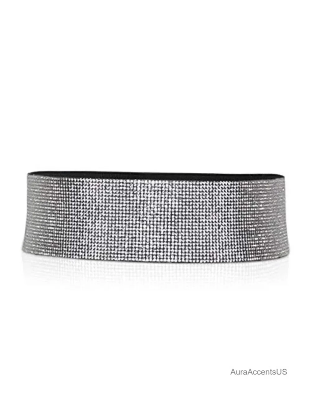 Faux Leather Elastic Waist Belt with Rhinestones Stretch Belt No Buckle Dress